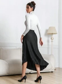 SHEIN Privé 1pc Women Casual Versatile Elegant Asymmetric Pleated Skirt, Suitable For Autumn/Winter