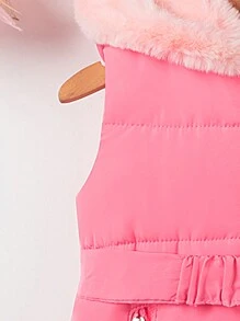 SHEIN 2pcs Baby Girls Hooded Sleeveless Belted Vest Outfit, Thick Warm Fashion Minimalist Style, New Autumn Winter Collection 2024