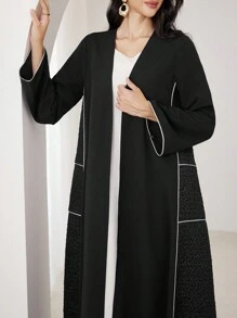 Al Najma Accappatoio lungo elegante da donna in patchwork con stampa leopardata, maniche lunghe, abbaya modesta ed elegante, aperta, adatta per l'uso casual quotidiano e per l'ufficio