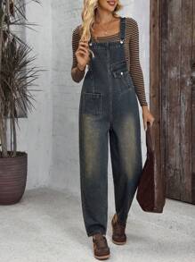 EMERY ROSE Women's Solid Color Pocket Casual Dungarees/Overalls, Autumn