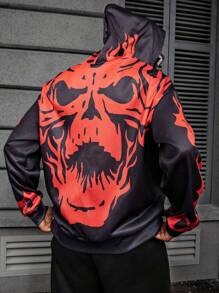 Manfinity Dauomo Men's Allover Print Hooded Zip-Up Long Sleeve Sweatshirt