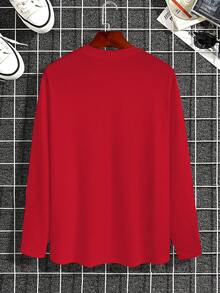 Manfinity Homme T-shirt à manches longues à col rond avec imprimé d'ailes, pour homme, usage quotidien décontracté, automne - Rouge - Voir 2