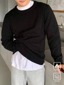 Manfinity CasualKnits Men's Solid Color Crew Neck Long Sleeve Casual Sweater - Black - View 5