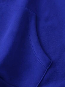 EURMUSE Cotton Kangaroo Pocket Drop Shoulder Drawstring Hoodie - Blue - View 3