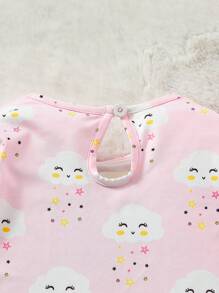 2pcs Baby Girls Casual Set With Cute Cloud Print Shirt And Long Pants, Comfortable Home Outfit