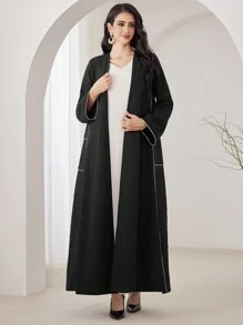 Al Najma Accappatoio lungo elegante da donna in patchwork con stampa leopardata, maniche lunghe, abbaya modesta ed elegante, aperta, adatta per l'uso casual quotidiano e per l'ufficio