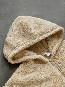 SHEIN 2pcs Tween Boy Loose Fit Fleece Hooded Sweatshirt And Jogger Pants Set - Brown - View 8