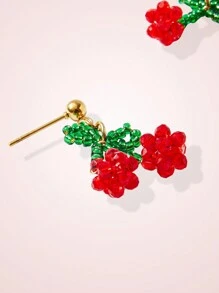SHEIN MOD 彩色蝴蝶结和覆盆子吊坠耳环，适合女性日常和节日佩戴 - 紅色 - 查看 3