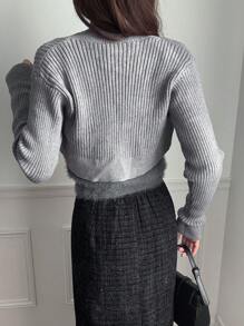 FRIFUL 2pcs Women Solid Color Long Sleeve Cardigan And Bow Decor Camisole Knit Top Set, Autumn/Winter