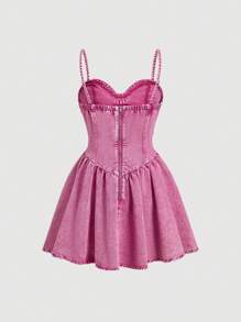 SHEIN MOD Vestido de mezclilla casual de mujer con tirantes finos, fruncido en la espalda y cierre de cremallera