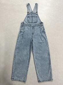 DAZY Women's Solid Color Front Pocket Thick Strap Sleeveless Denim Jumpsuit Overalls - Blue - View 9