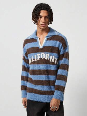 Street Life Camisa informal casual con cuello polo a rayas para hombres