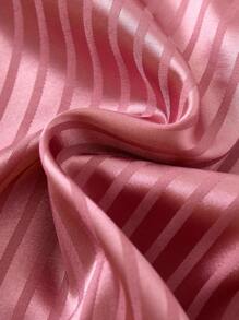 SHEIN 年轻女孩条纹提花对比滚边缎面上衣和裤子睡衣套装缎面睡衣套装年轻女孩