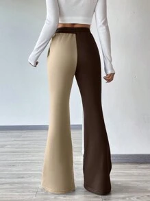 Chiquease 女士紧身保暖内衬厚款微喇叭裤，百搭秋冬季 - 咖啡棕 - 查看 2