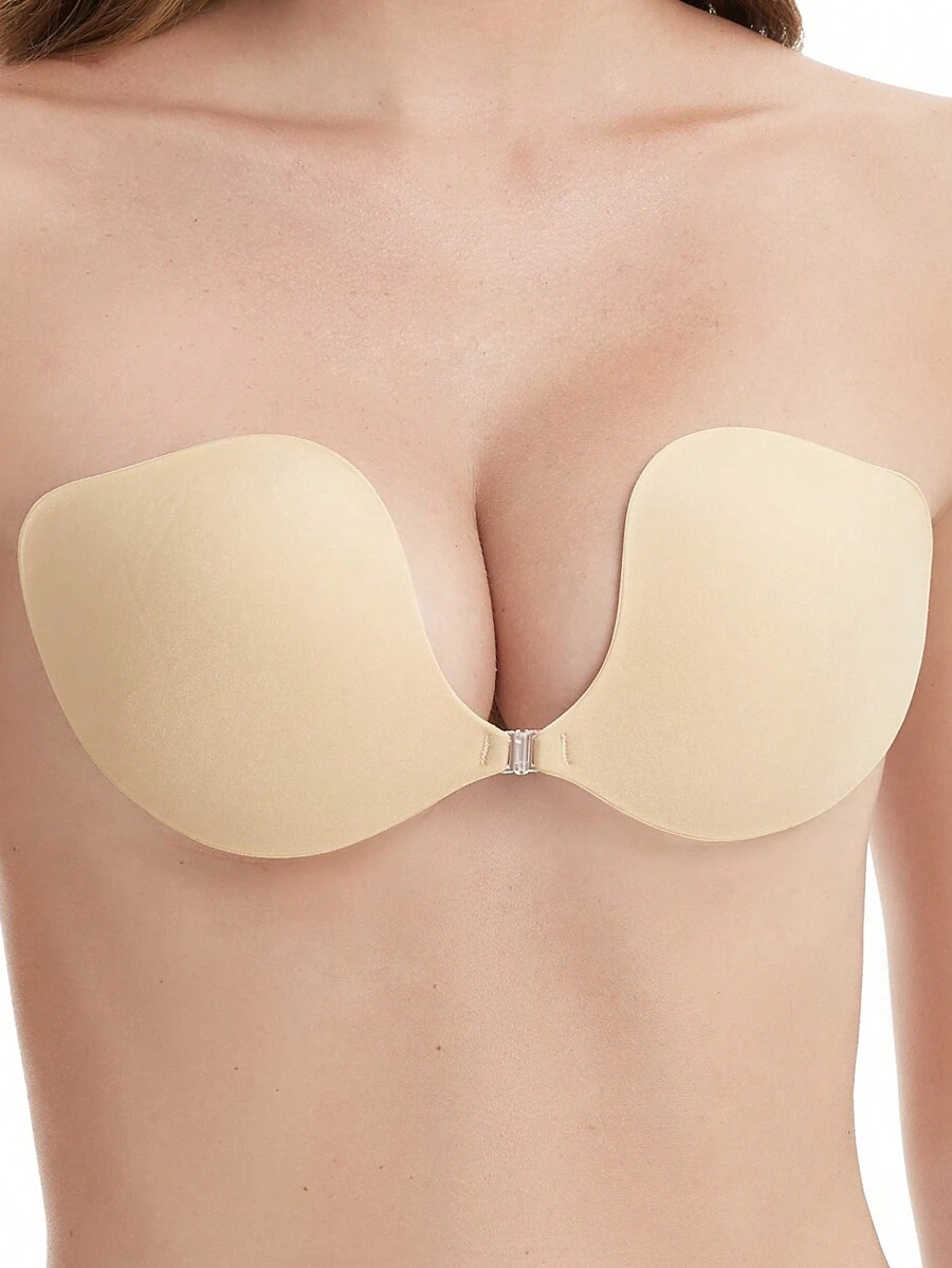 1pc Manggo Front-Closure Sticky Bra - Apricot - View 1