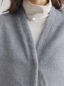 Ontre 1pc Cinza Carvão Elegante Minimalista Frente & Costas Fenda Médio Casaco de Comprimento, Outono/Inverno - Cinza - Ver 6