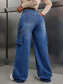 SHEIN SXY Women's Utility Pocket Wide Leg Relaxed Casual Denim Jeans