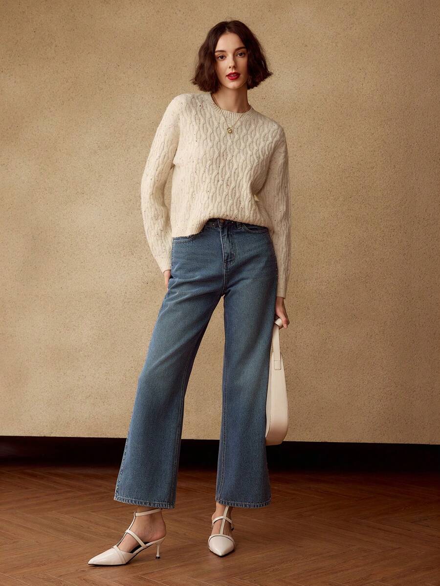 MOTF SOLID DROP SHOULDER CABLE KNIT SWEATER