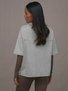 MUSERA Tricou supradimensionat cu imprimeu numeric, casual, vară, primăvară-vară+H1745, casual, elegant, vacanță - Kaki - Vizualizare 4