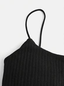 SHEIN Girlism 青少年女孩基本款无袖针织吊带背心，配有褶皱腰部和胸垫 - 黑色 - 查看 3