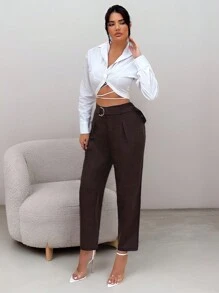 SHEIN Tall Quần ống côn dệt lưng thun co giãn mùa thu đông cho nữ - màu nâu - Xem 6