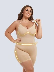 2pcs Plus Size Women's Seamless Camisole Jumpsuit Shapewear - Waist Cincher, Butt Lifter, Open Back Design - Apricot - View 6