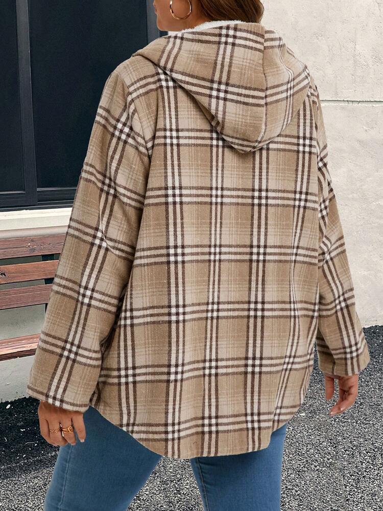 Plus Size Winter Clothes For Women Zip Up Hoodie Coats For Women Button Front Long Sleeve Plaid Pocket Casual Hooded Jacket