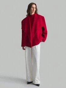 Ontre 2025 New Spring Women's 50% Wool Blend Double-Sided Woolen Jacket, Short & Elegant Red Outerwear