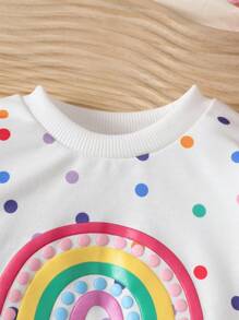 SHEIN Playful Pals 寶寶女童簡約印花圓領毛衣 - 白色 - 查看 4