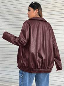 SHEIN EZwear Chaqueta casual con cremallera para tallas grandes para otoño/uso diario al aire libre