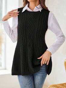 EMERY ROSE Women's Plain Crew Neck Sleeveless Simple Casual Tops - Black - View 3