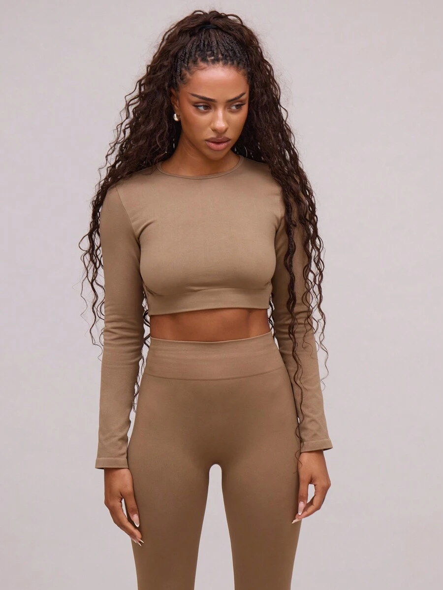 Musera Sport Ribbed Hem Long Sleeve Seamless Sports Top, Padel, Tennis, Pickleball Gym Fitness