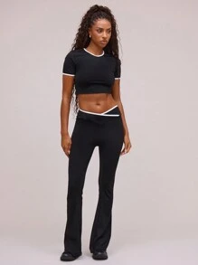 Musera Sport Quần tập yoga ống loe quấn ngược tương phản, quần tập Padel, quần vợt, quần tập thể dục Pickleball - Đen và trắng - Xem 1