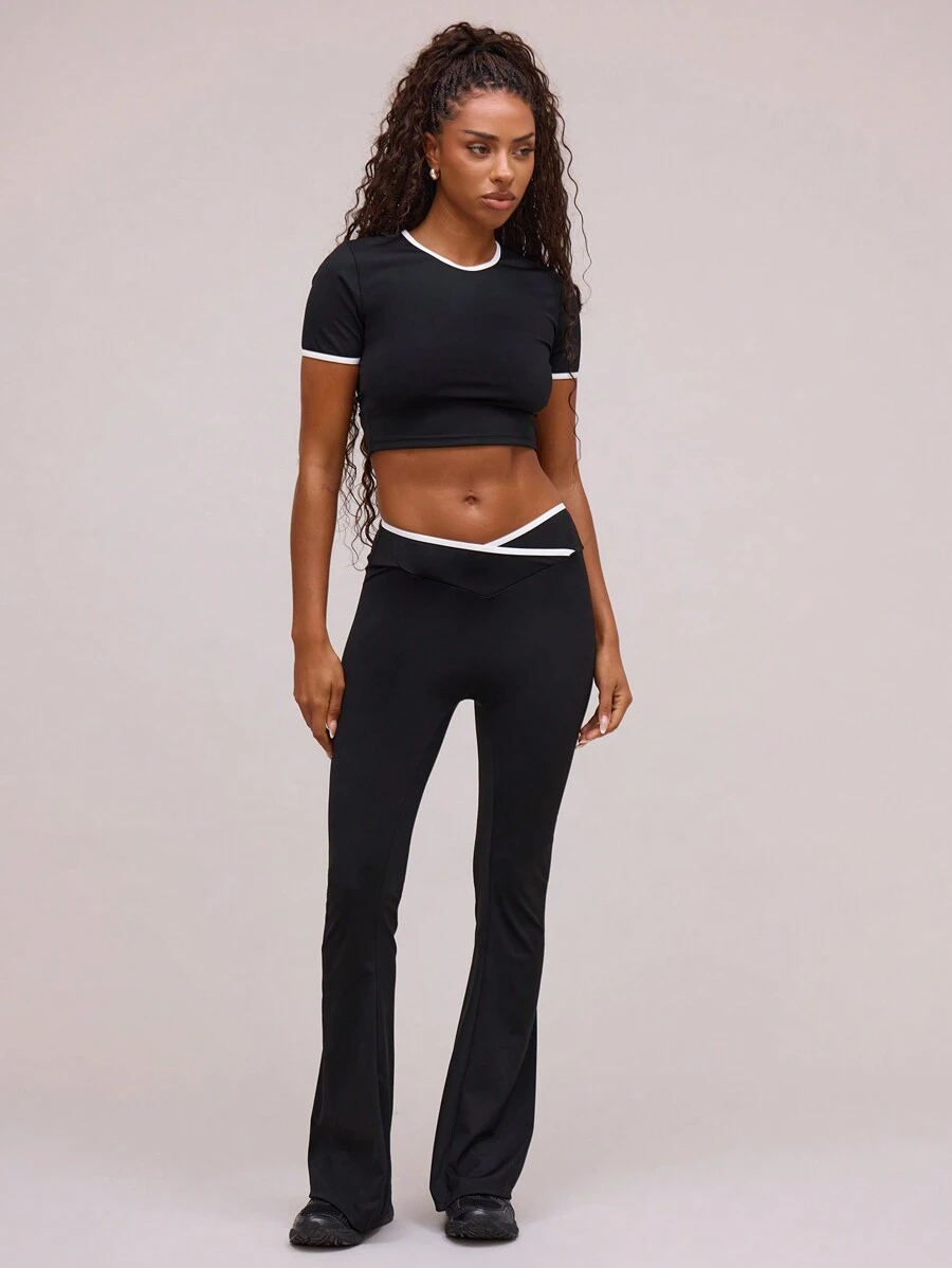 Musera Sport Quần tập yoga ống loe quấn ngược tương phản, quần tập Padel, quần vợt, quần tập thể dục Pickleball - Đen và trắng - Xem 1