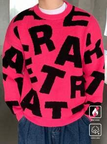 Claim Dot Men's Casual Letter Pattern Crew Neck Long Sleeve Knit Sweater, Autumn/Winter