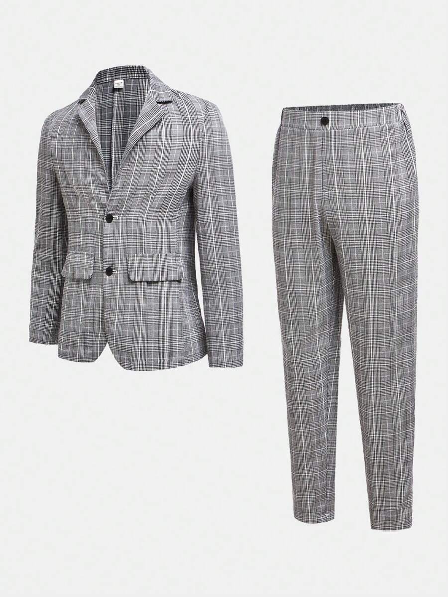 SHEIN Leap Crew TeenBoys 2 bộ đồ thường ngày đơn giản A.M. Gentleman thoải mái siêu tiết kiệm cùng màu cùng chất lượng phẳng cổ thuyền kẻ sọc trang trọng bộ đồ vest Homecoming; Phục hưng; Trang phục mùa thu; Quần áo bé trai tuổi teen; Áo khoác mùa thu; Trang phục mùa thu thu/đông - Nhiều màu - Xem 1