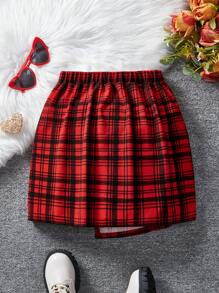 SHEIN Tween Girl Red Plaid Knit A-Line Skirt, Christmas Season