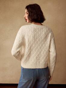 MOTF SOLID DROP SHOULDER CABLE KNIT SWEATER - Apricot - View 7