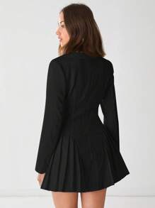Enchnt Women's Solid Color Front Button Long Sleeve Casual Mini Dress - Black - View 2