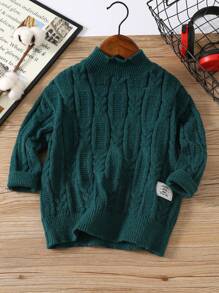 1 pieza Suéter informal y lindo de cuello redondo con estampado geométrico y ajuste holgado, adecuado para ir al trabajo, la escuela, reuniones diarias, otoño e invierno, para niño pequeño