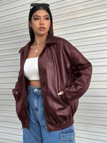 SHEIN EZwear Chaqueta casual con cremallera para tallas grandes para otoño/uso diario al aire libre