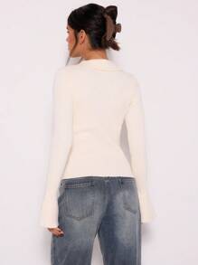 MUSERA Cárdigan de punto con cuello de botones, manga larga acampanada, estilo casual primaveral y lindo de los años 90