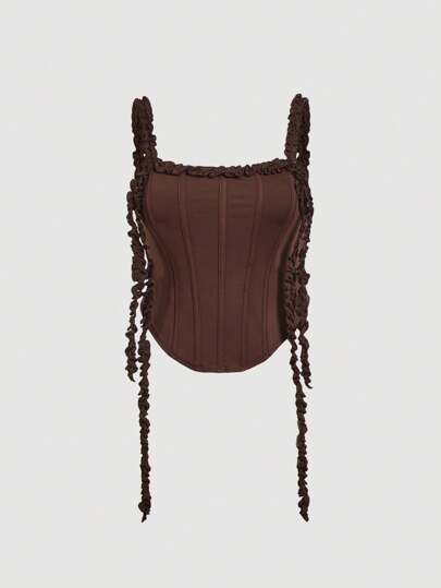 SHEIN MOD Plus Size Women Vintage Ruffle Hem Cinched Waist Top