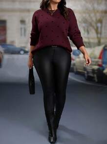 SHEIN LUNE Suéter holgado de talla grande, de hombro caído y estampado de lunares, adecuado para otoño e invierno