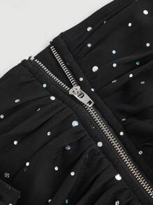 SHEIN MOD 闪亮的黑色亮片女士上衣，适合约会和聚会 - 黑色 - 查看 4