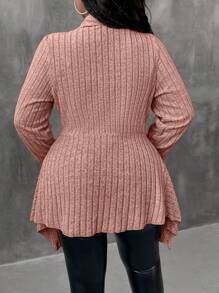 Maweii Plus Size Autumn Casual Everyday Ribbed Front Cardigan Sweater Fall Winter Cloth For Women - Dusty Pink - View 2