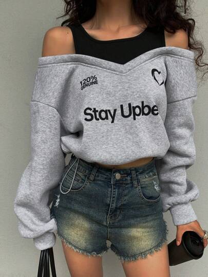 DAZY New Arrival Autumn Thickened Mock 2 In 1 Sweatshirt For Women,Fall Women Sweatshirt