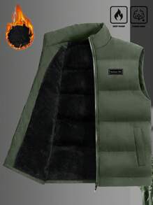 Manfinity Homme Loose Fit Men's Letter Patched Thick Padded  Vest Jacket - Army Green - View 1