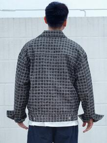 DAZY Plaid Men's Long Sleeve Single-Breasted Casual Denim Jacket, For Autumn - Black - View 2