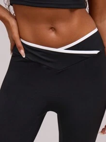 Musera Sport Quần tập yoga ống loe quấn ngược tương phản, quần tập Padel, quần vợt, quần tập thể dục Pickleball - Đen và trắng - Xem 4